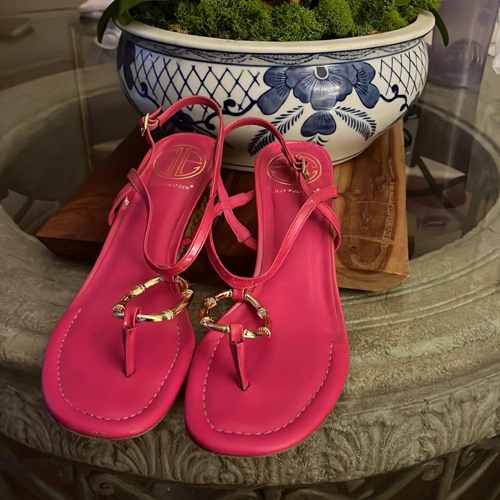 COPY - Lilly Pulitzer Good As Gold Hot Pink Wedges since 8.5